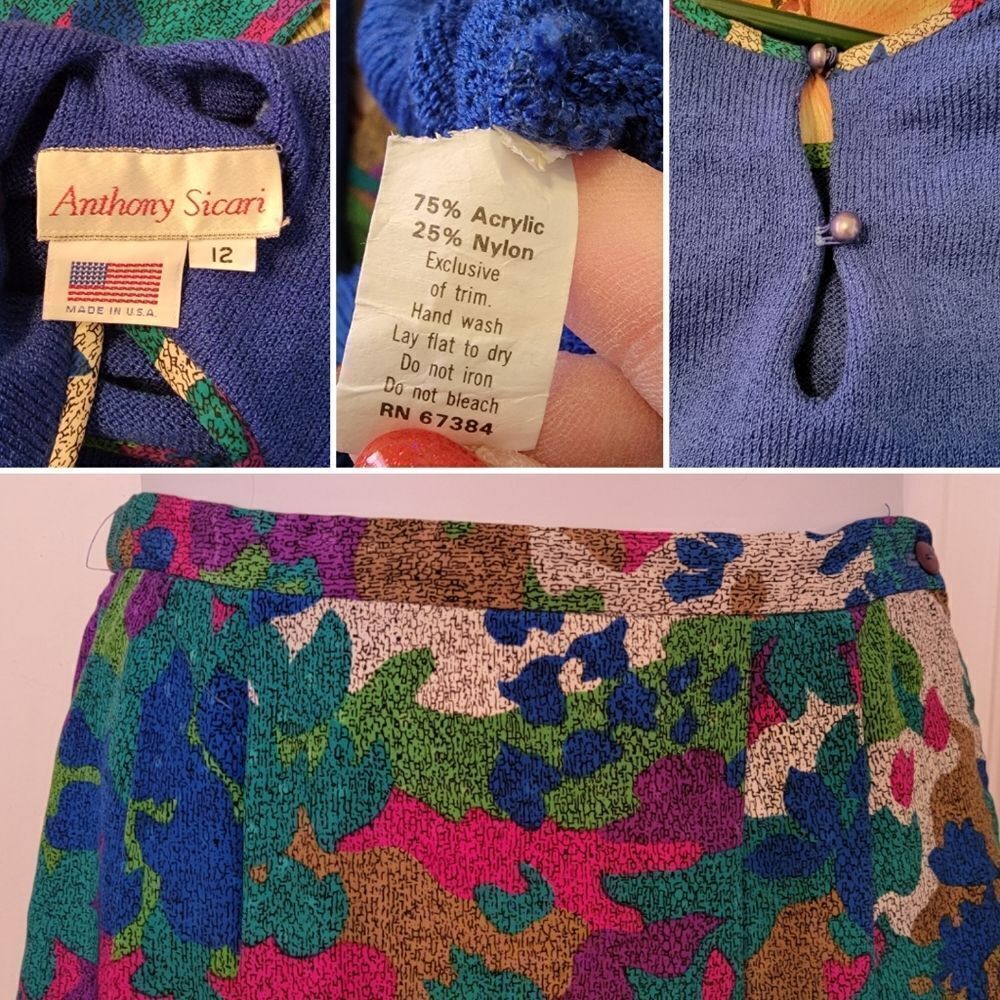 #302 Anthony Sicari- Blue Sweater, w Printed Tie & Skirt,size 12 - Picture 2 of 9
